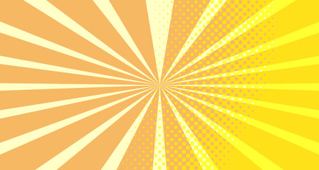 Vintage colorful comic book background. Orange blank bubbles of different shapes. Rays, radial, halftone, dotted effects. For sale banner empty Place for text 1960s. Copy space vector eps10.