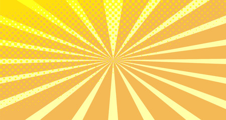 Vintage colorful comic book background. Orange blank bubbles of different shapes. Rays, radial, halftone, dotted effects. For sale banner empty Place for text 1960s. Copy space vector eps10.