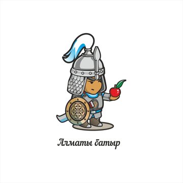 Animated, anime hero of "Almaty" city. Symbolic image. Translation: Almaty hero