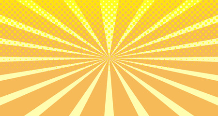 Vintage colorful comic book background. Orange blank bubbles of different shapes. Rays, radial, halftone, dotted effects. For sale banner empty Place for text 1960s. Copy space vector eps10.