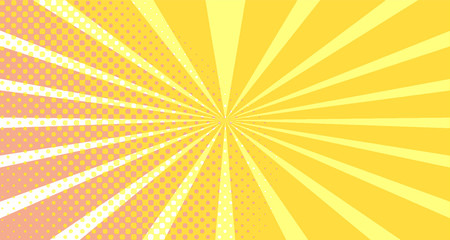 Vintage colorful comic book background. Orange blank bubbles of different shapes. Rays, radial, halftone, dotted effects. For sale banner empty Place for text 1960s. Copy space vector eps10.