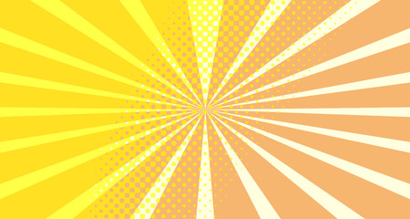 Vintage colorful comic book background. Orange blank bubbles of different shapes. Rays, radial, halftone, dotted effects. For sale banner empty Place for text 1960s. Copy space vector eps10.