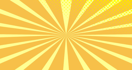 Vintage colorful comic book background. Orange blank bubbles of different shapes. Rays, radial, halftone, dotted effects. For sale banner empty Place for text 1960s. Copy space vector eps10.