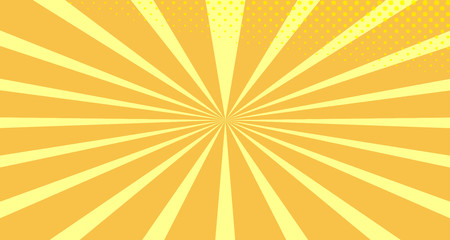 Vintage colorful comic book background. Orange blank bubbles of different shapes. Rays, radial, halftone, dotted effects. For sale banner empty Place for text 1960s. Copy space vector eps10.