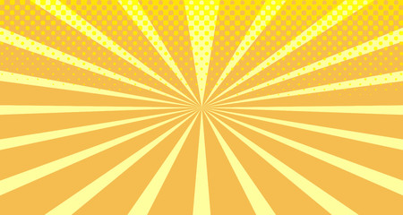 Vintage colorful comic book background. Orange blank bubbles of different shapes. Rays, radial, halftone, dotted effects. For sale banner empty Place for text 1960s. Copy space vector eps10.