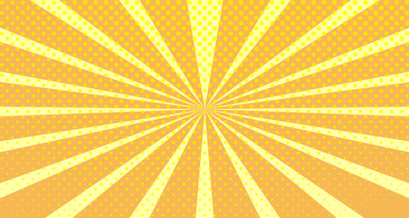 Vintage colorful comic book background. Orange blank bubbles of different shapes. Rays, radial, halftone, dotted effects. For sale banner empty Place for text 1960s. Copy space vector eps10.