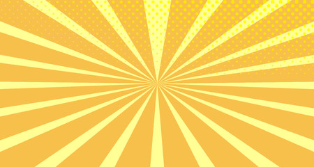 Vintage colorful comic book background. Orange blank bubbles of different shapes. Rays, radial, halftone, dotted effects. For sale banner empty Place for text 1960s. Copy space vector eps10.