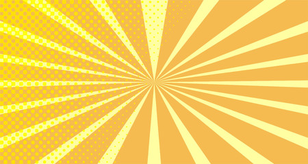Vintage colorful comic book background. Orange blank bubbles of different shapes. Rays, radial, halftone, dotted effects. For sale banner empty Place for text 1960s. Copy space vector eps10.