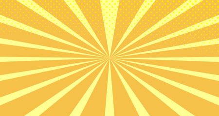 Vintage colorful comic book background. Orange blank bubbles of different shapes. Rays, radial, halftone, dotted effects. For sale banner empty Place for text 1960s. Copy space vector eps10.