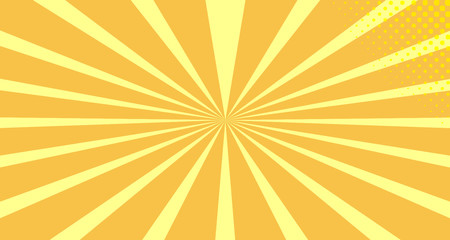 Vintage colorful comic book background. Orange blank bubbles of different shapes. Rays, radial, halftone, dotted effects. For sale banner empty Place for text 1960s. Copy space vector eps10.