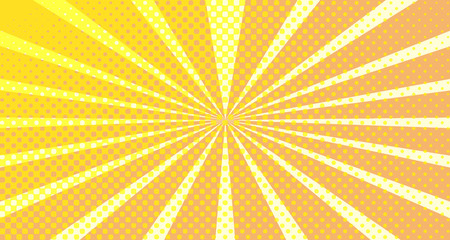 Vintage colorful comic book background. Orange blank bubbles of different shapes. Rays, radial, halftone, dotted effects. For sale banner empty Place for text 1960s. Copy space vector eps10.