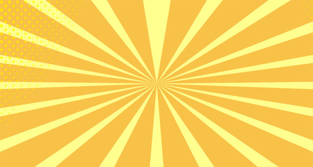 Vintage colorful comic book background. Orange blank bubbles of different shapes. Rays, radial, halftone, dotted effects. For sale banner empty Place for text 1960s. Copy space vector eps10.