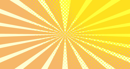 Vintage colorful comic book background. Orange blank bubbles of different shapes. Rays, radial, halftone, dotted effects. For sale banner empty Place for text 1960s. Copy space vector eps10.