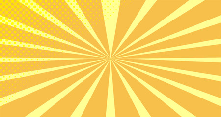 Vintage colorful comic book background. Orange blank bubbles of different shapes. Rays, radial, halftone, dotted effects. For sale banner empty Place for text 1960s. Copy space vector eps10.