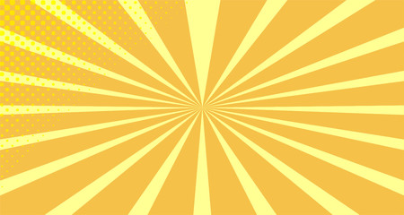 Vintage colorful comic book background. Orange blank bubbles of different shapes. Rays, radial, halftone, dotted effects. For sale banner empty Place for text 1960s. Copy space vector eps10.