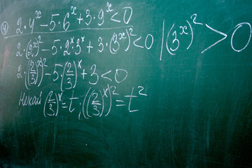 close up of math formulas on a blackboard