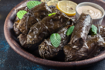 Dolma - stuffed grape leaves with rice and meat