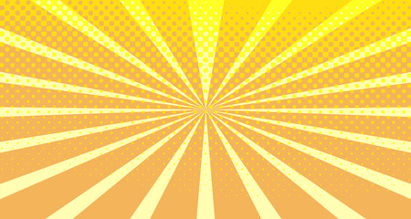 Vintage colorful comic book background. Orange blank bubbles of different shapes. Rays, radial, halftone, dotted effects. For sale banner empty Place for text 1960s. Copy space vector eps10.