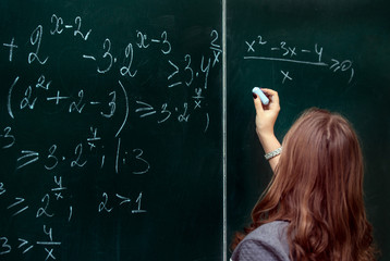 close up of math formulas on a blackboard