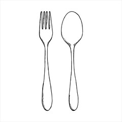 cutlery. fork and spoon silhouette on a white background sketch isolated
