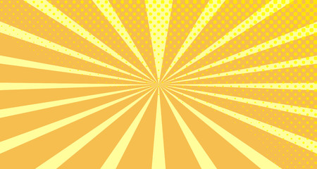 Vintage colorful comic book background. Orange blank bubbles of different shapes. Rays, radial, halftone, dotted effects. For sale banner empty Place for text 1960s. Copy space vector eps10.