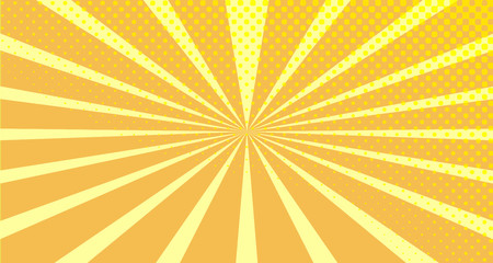 Vintage colorful comic book background. Orange blank bubbles of different shapes. Rays, radial, halftone, dotted effects. For sale banner empty Place for text 1960s. Copy space vector eps10.