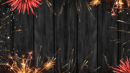 Silvester background banner - Frame made of firework and stars in the night silvester new year...
