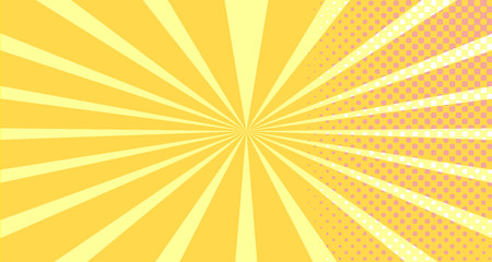 Vintage colorful comic book background. Orange blank bubbles of different shapes. Rays, radial, halftone, dotted effects. For sale banner empty Place for text 1960s. Copy space vector eps10.