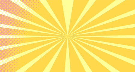 Vintage colorful comic book background. Orange blank bubbles of different shapes. Rays, radial, halftone, dotted effects. For sale banner empty Place for text 1960s. Copy space vector eps10.