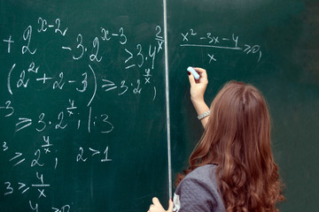 close up of math formulas on a blackboard