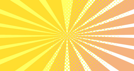 Vintage colorful comic book background. Orange blank bubbles of different shapes. Rays, radial, halftone, dotted effects. For sale banner empty Place for text 1960s. Copy space vector eps10.