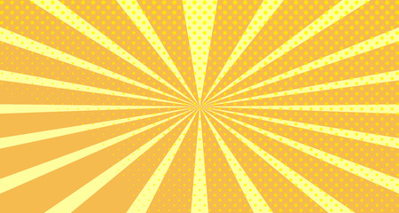 Fototapeta premium Vintage colorful comic book background. Orange blank bubbles of different shapes. Rays, radial, halftone, dotted effects. For sale banner empty Place for text 1960s. Copy space vector eps10.