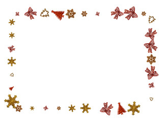 New Years Background. Christmas decoration isolated on white. Xmas celebration pattern. Flat lay design. Copy Space.