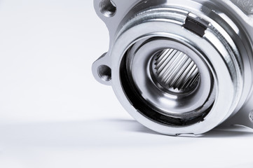 New Wheel hub assembly with bearing. This is part of the car suspension on a gray background with a...