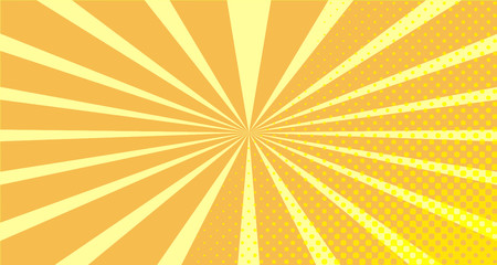 Vintage colorful comic book background. Orange blank bubbles of different shapes. Rays, radial, halftone, dotted effects. For sale banner empty Place for text 1960s. Copy space vector eps10.