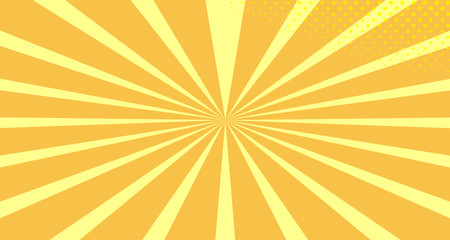 Vintage colorful comic book background. Orange blank bubbles of different shapes. Rays, radial, halftone, dotted effects. For sale banner empty Place for text 1960s. Copy space vector eps10.