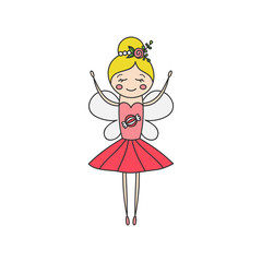 Sugar plum candy fairy character vector illustration. Hand drawn outlined classic ballet nutcracker story. Isolated.