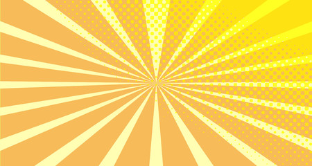 Vintage colorful comic book background. Orange blank bubbles of different shapes. Rays, radial, halftone, dotted effects. For sale banner empty Place for text 1960s. Copy space vector eps10.