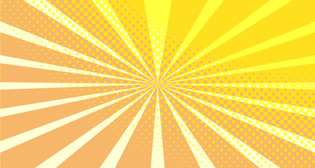 Vintage colorful comic book background. Orange blank bubbles of different shapes. Rays, radial, halftone, dotted effects. For sale banner empty Place for text 1960s. Copy space vector eps10.