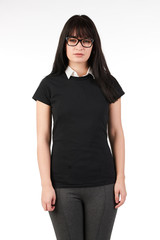 Blank t-shirt mock-up - Cute preppy, fashion geek girl ready for your design