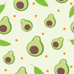 Hand drawn seamless pattern with avocados. Cute fruit background vector.