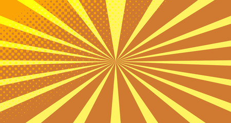 Vintage colorful comic book background. Orange blank bubbles of different shapes. Rays, radial, halftone, dotted effects. For sale banner empty Place for text 1960s. Copy space vector eps10.