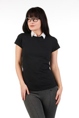 Blank t-shirt mock-up - Cute preppy, fashion geek girl ready for your design