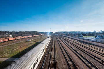 Naklejka premium Railway transport. Train at the railway station