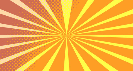 Vintage colorful comic book background. Orange blank bubbles of different shapes. Rays, radial, halftone, dotted effects. For sale banner empty Place for text 1960s. Copy space vector eps10.