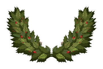 Winter and merry christmas leaves wreath vector design