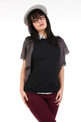 Blank t-shirt mock-up - Cute preppy, fashion geek girl ready for your design