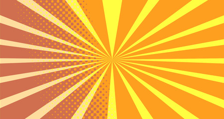 Vintage colorful comic book background. Orange blank bubbles of different shapes. Rays, radial, halftone, dotted effects. For sale banner empty Place for text 1960s. Copy space vector eps10.