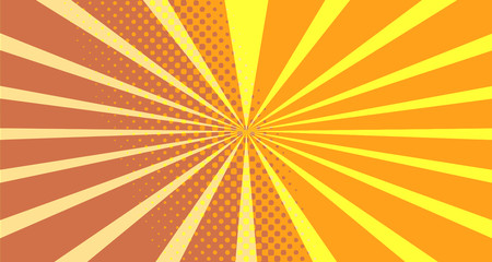 Vintage colorful comic book background. Orange blank bubbles of different shapes. Rays, radial, halftone, dotted effects. For sale banner empty Place for text 1960s. Copy space vector eps10.