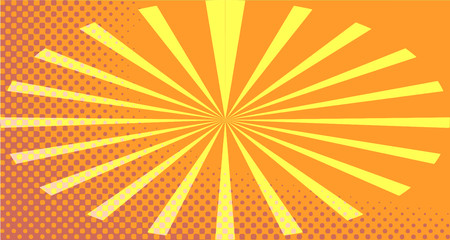 Vintage colorful comic book background. Orange blank bubbles of different shapes. Rays, radial, halftone, dotted effects. For sale banner empty Place for text 1960s. Copy space vector eps10.
